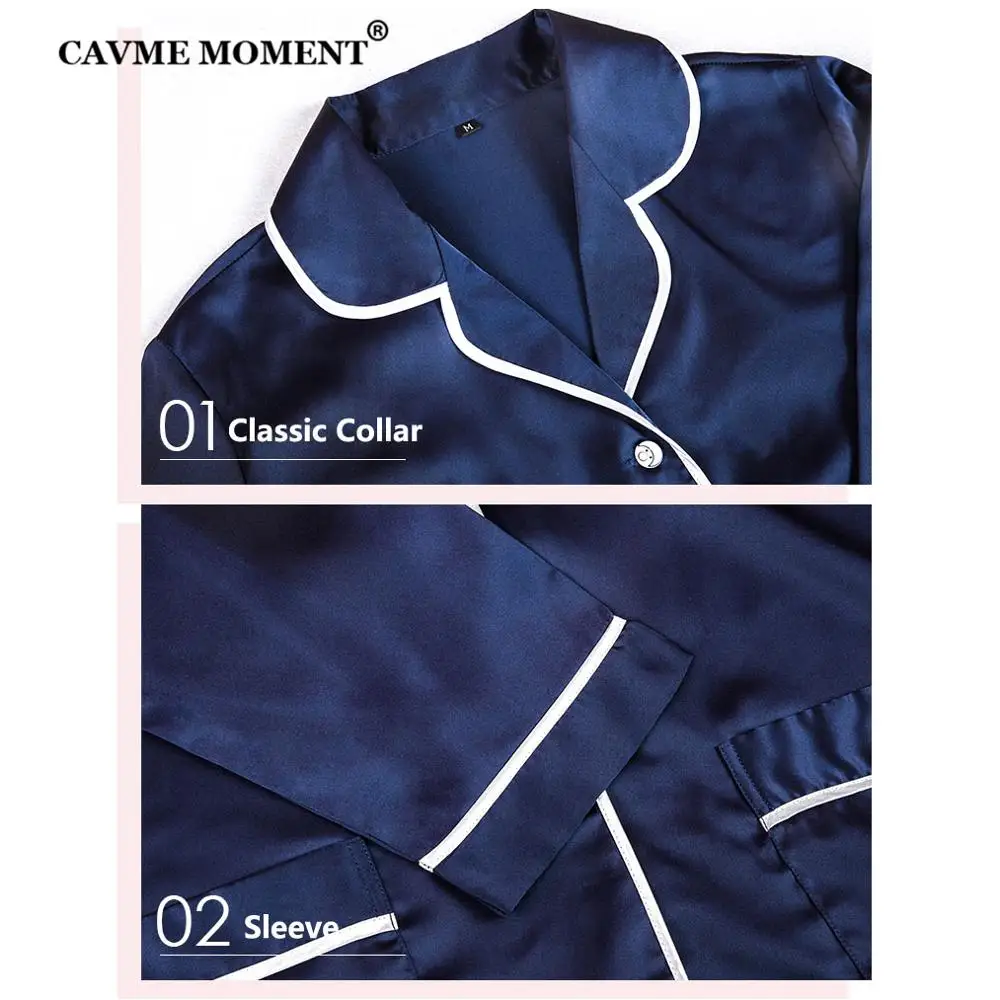 CAVME Satin Silk Pajama Sets for Lover Solid Color Women Pajama Full Sleeve Pants Soft Sleepwear Homewear PLUS SIZE