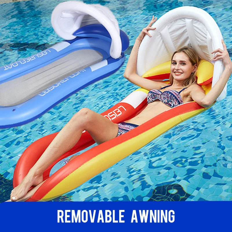 

Removable Covered Sunshade Floating Bed Inflatable Deck Chair Outdoor Water Bed Adult Hammock Backrest Swimming Pool Raft Mat