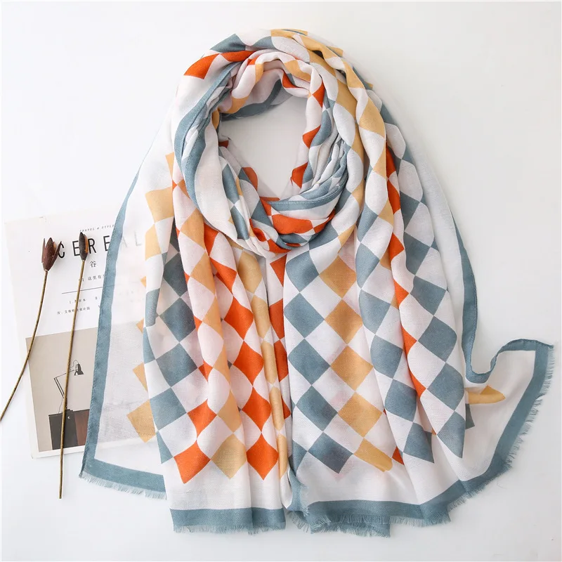 

2019 New Autumn Rhombus Print Fringe Scarves Shawls Long Geometry Pattern Muslim Muffler Hijab Wrap10pcs/LOT Wholesale