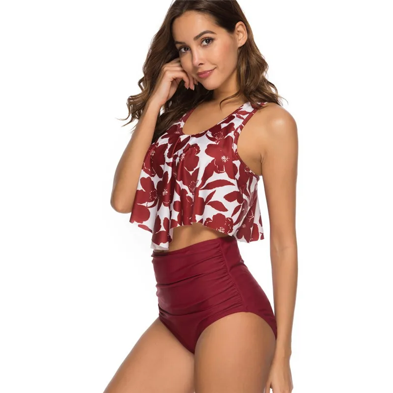 Женский купальник танкини большого размера с высокой талией пляжный купальный