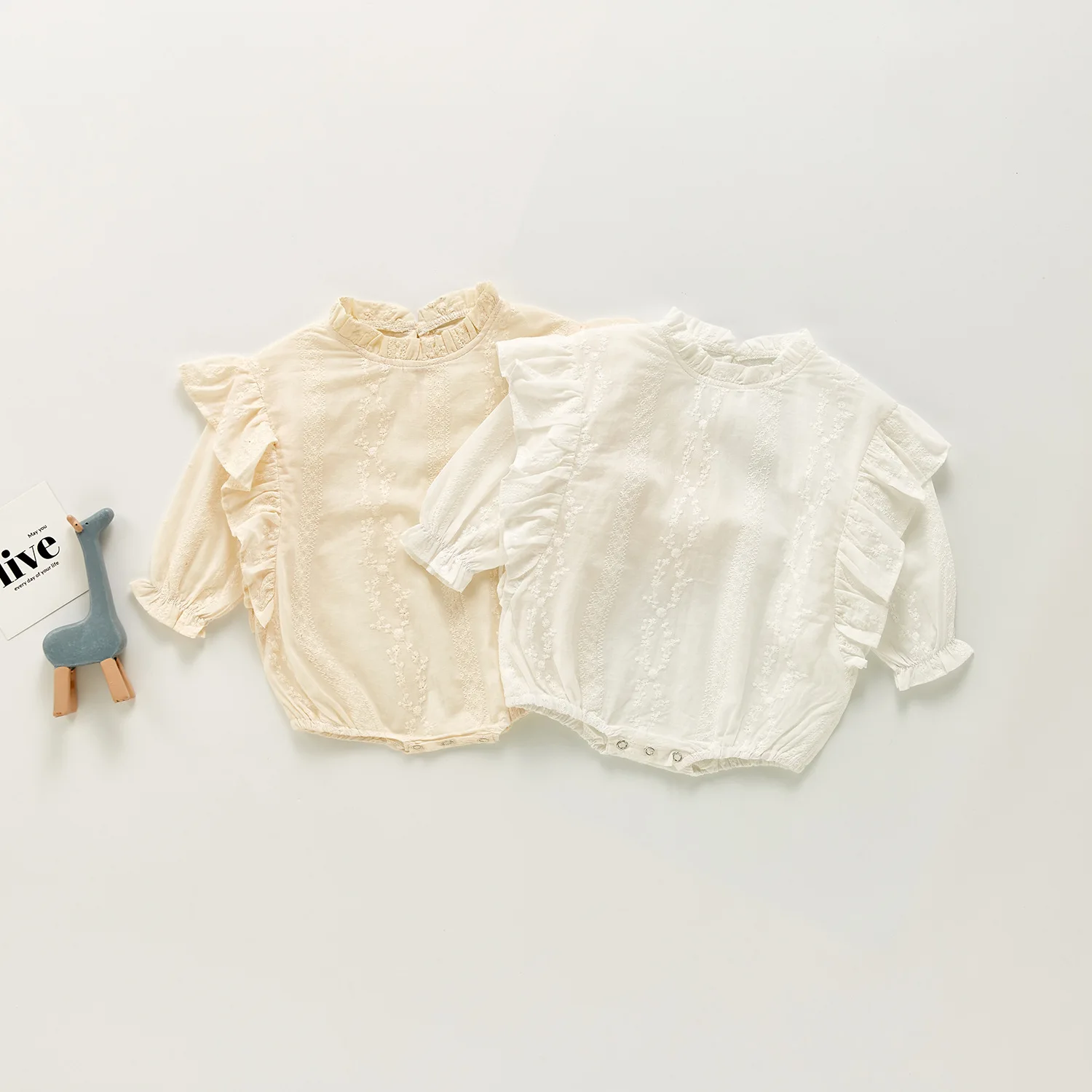 

Infants Autumn Jacquard Cotton Khaki Romper Girls' Long Sleeved Fashionable Jumpsuits Children's Clothes