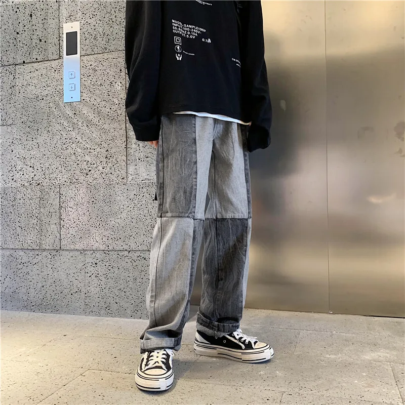 Korean Style Straight Jeans Fashion Men's Denim Wide-leg Pants 2023 Spring Autumn Streetwear Denim Cargo Pant Harajuku Male