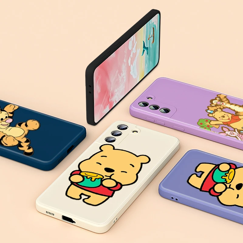

For Samsung Galaxy Note 20 10 S21 S20 FE S10 Ultra Plus Lite Pro 5G Disney Pooh Animation Liquid Silicone Soft Phone Case
