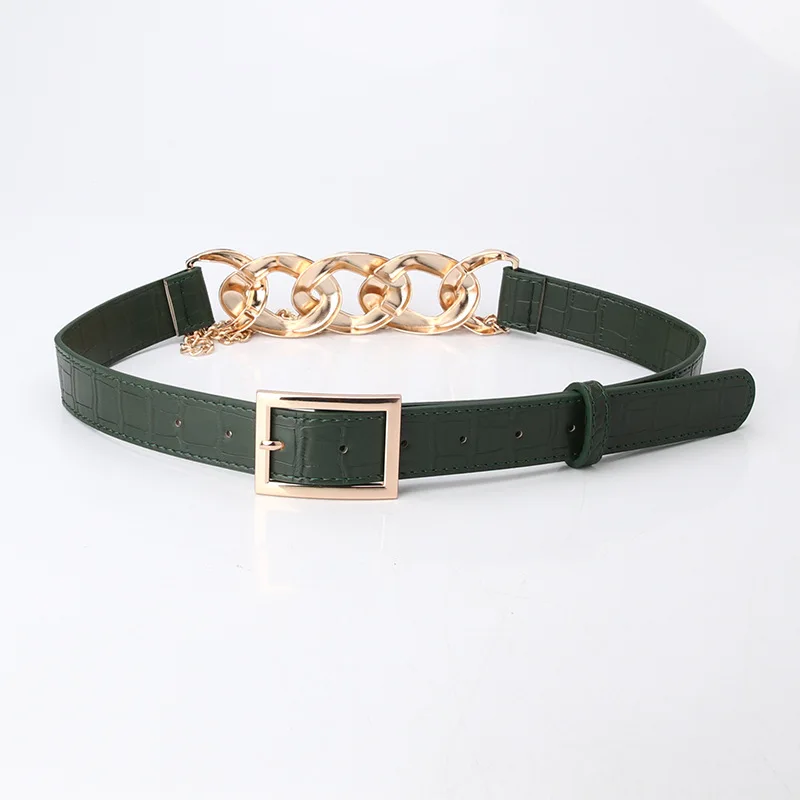 

Punk Fashion Belt Faux Leather Thick Chain Waist Strap Women Ladies Dress Coat Decorative Waistband Alloy Pin Buckle Waist Seal