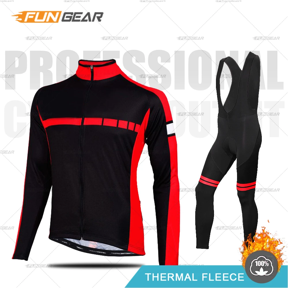 BIB SET Зимняя одежда для велоспорта, теплая одежда, Ropa Ciclismo Invierno, комплект из джерси с длинными рукавами для верховой езды, теплая флисовая форма, комплект со штанами - Цвет: BIB SET