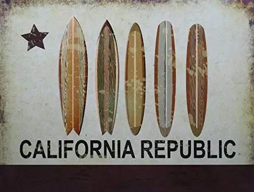 

Vintage California Republic Surfboard Surf Flag Home Bar Pub Kitchen Restaurant Wall Deocr Plaque Signs