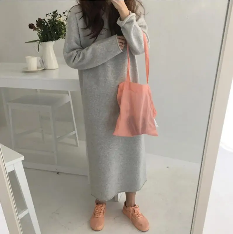 grey Новинка, теплый свитер Vestidos, женский осенне-зимний длинный свитер, вязаный свободный макси, большой размер, женские облегающие длинные свитера - Цвет: grey