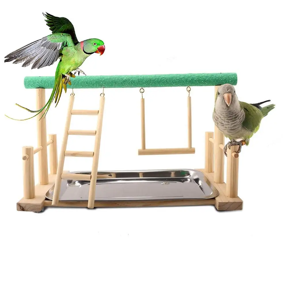 

Wood Parrot Ladder Swing Play Stand Perch Playground Pet Cockatiel Playpen Toy