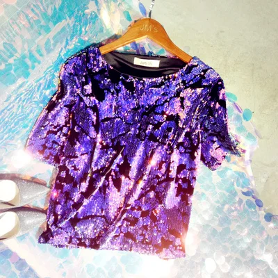 blue purple Cakucool Горячее предложение Роскошные футболка с короткими рукавами летнее кружевное платье с блестками блестящие свободные пуловеры, футболки пикантные Повседневное свободная футболка леди - Цвет: blue purple