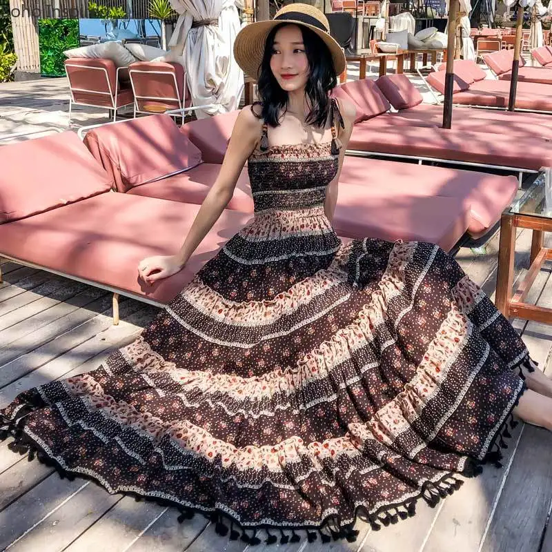 Богемный Вдохновленный хлопок цветочный принт длинное платье Бохо эластичные