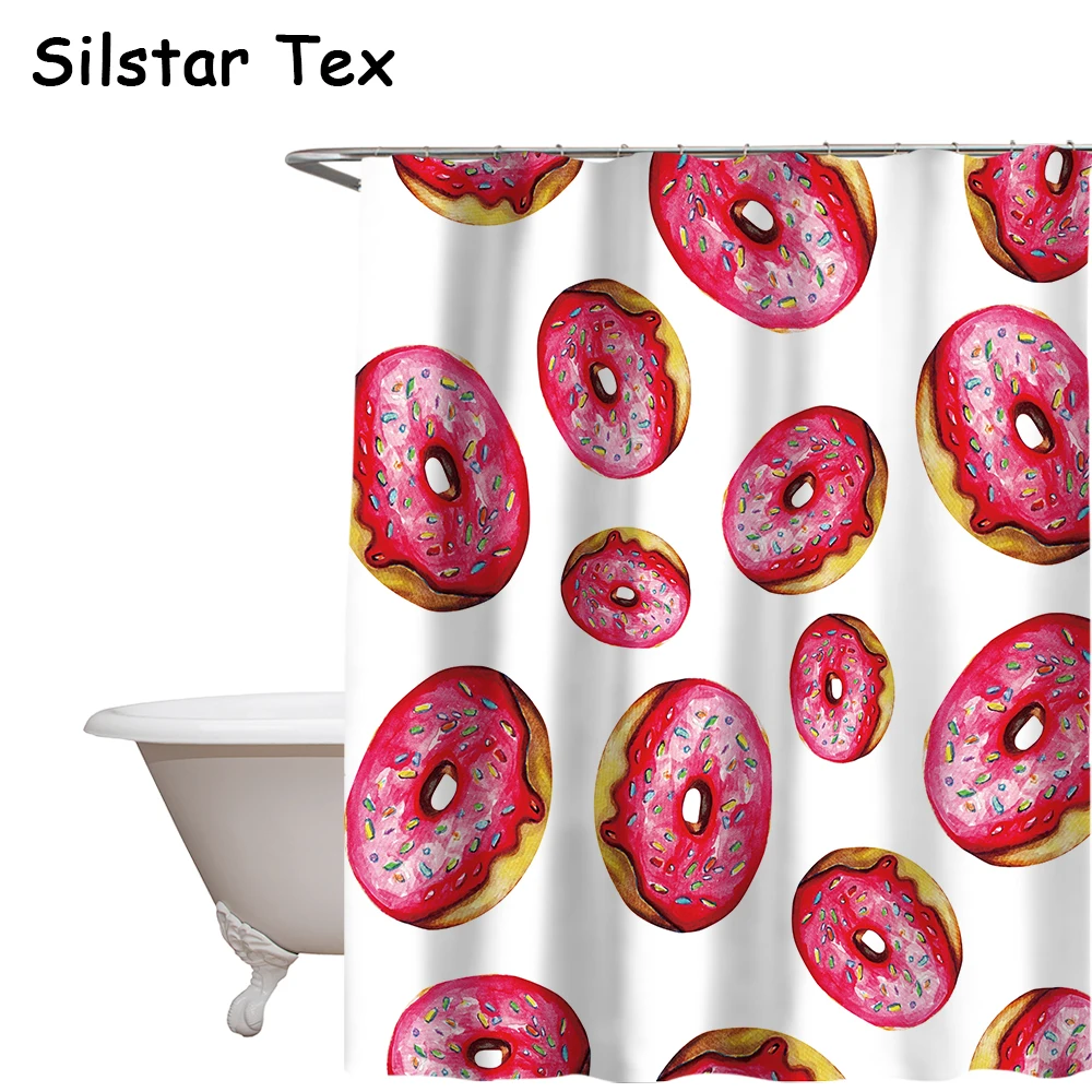 

Silstar Tex Colored Donuts Waterproof Shower Curtain Sweet Food Curtains For Bathroom With 12 Plastic Hooks