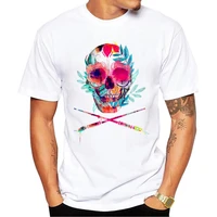 fpace newest fashion flower skull printed men t shirt short sleeve sugar skull tshirts o neck funny tops hipster tees