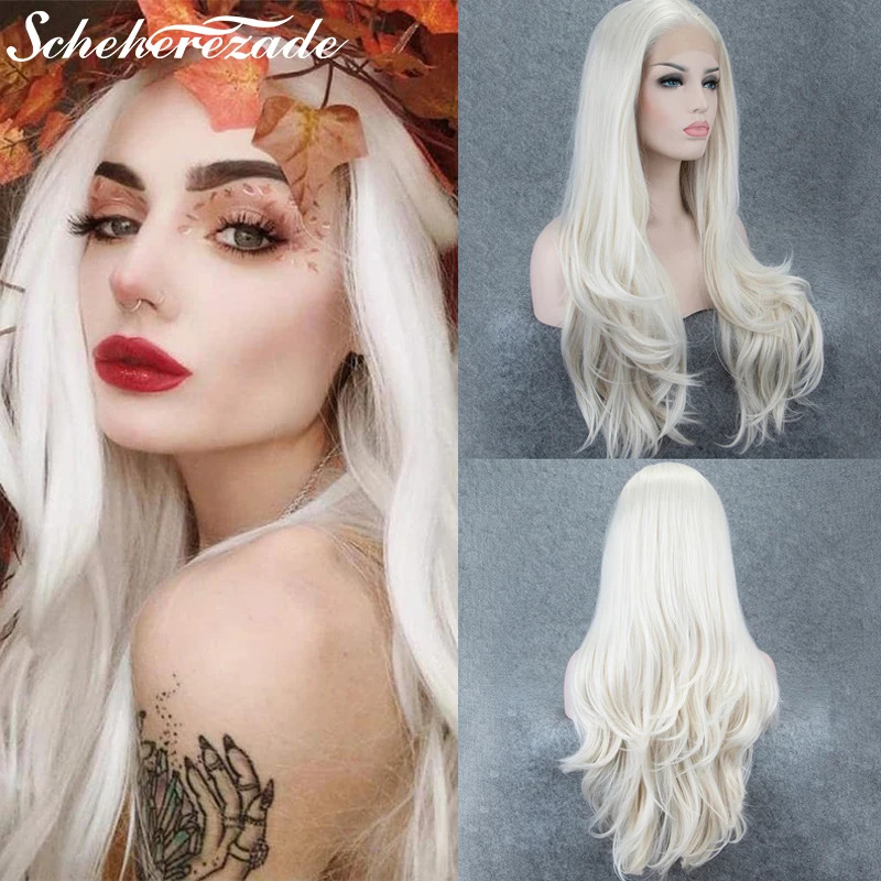 White Synthetic Lace Front Wig Long Straight Wig Women's Heat-Resistant Fiber Cosplay Wig With Natural Hairline13×3 Scheherezade
