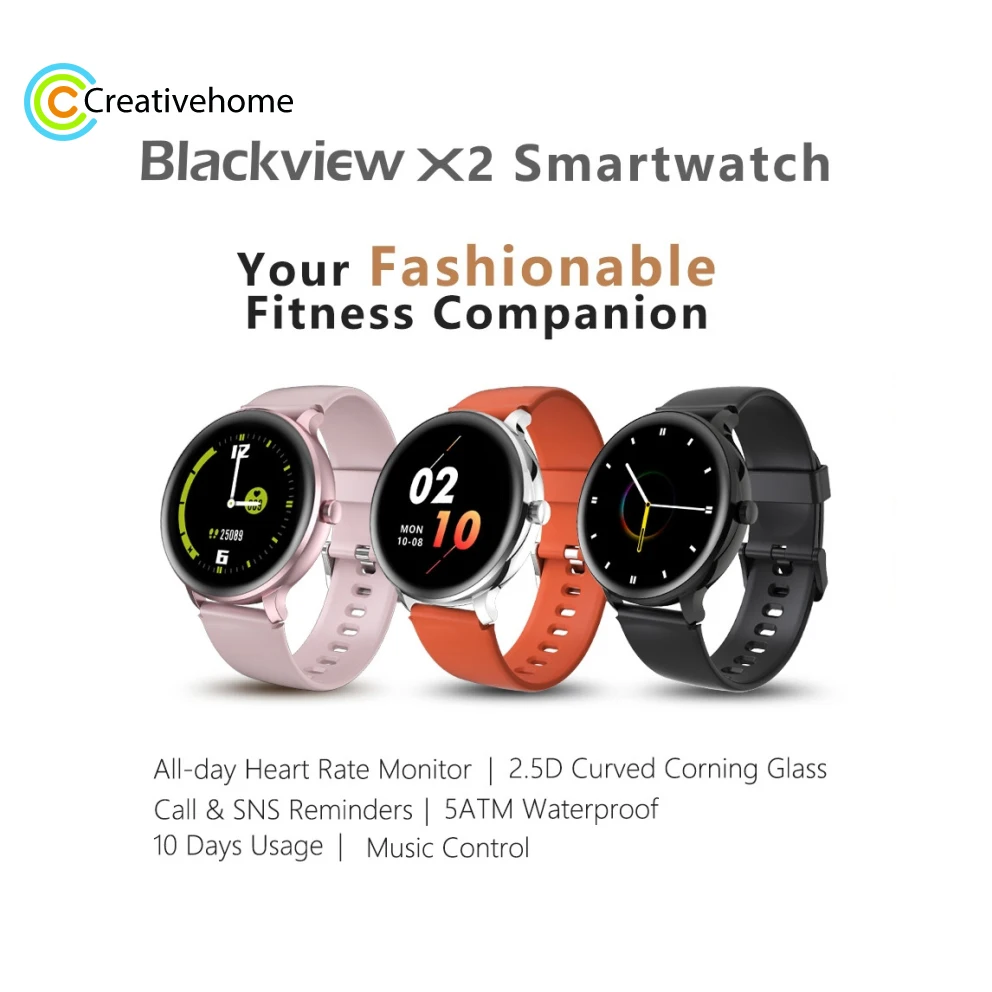 Смарт часы Blackview X2 с TFT экраном 1 3 дюйма изогнутое стекло 2.5D ремешком из ТПУ