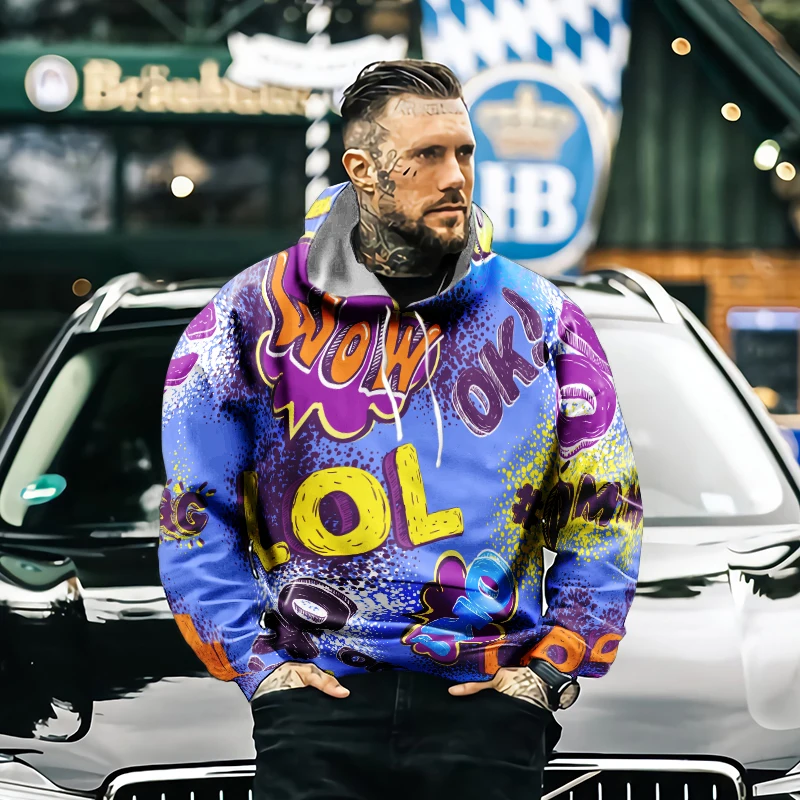 

2021 Spring Autumn Winter Festival Men's Hoodie Hip Hop Funny Graffiti Stitching 3D Street Funny Clothes Pullover