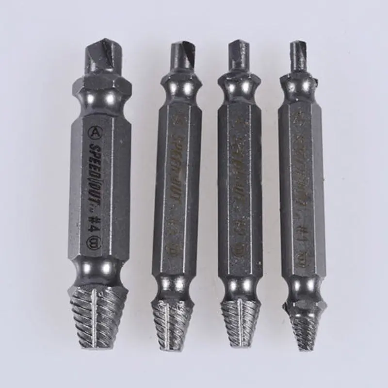 

4 Screw Extractor Set Drill Bits Easy Out Guide Broken Damag Screws Bolt Remover
