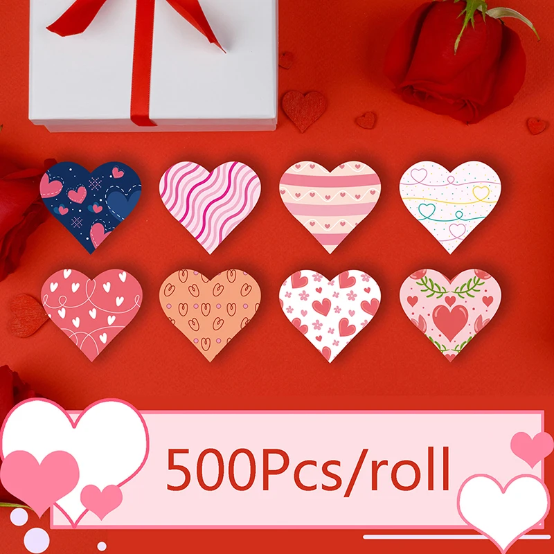 

500pcs Love Heart Stickers 8 Designs Seal Labels for Valentine's Day Decoration