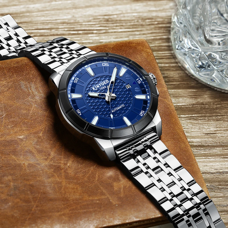 

KINYUEDTop Brand Luxury Gold Tone Male Clock Hollow out Automatic Mechanical Business Waterproof Clocks Men's Watches j036