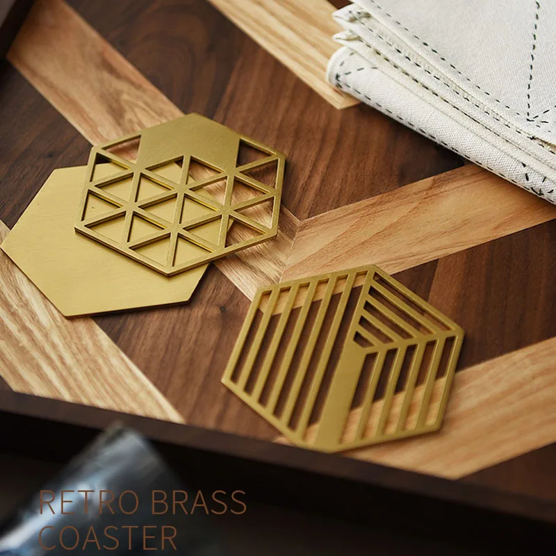 Скандинавский полый латунный коврик для чашки аксессуары стола