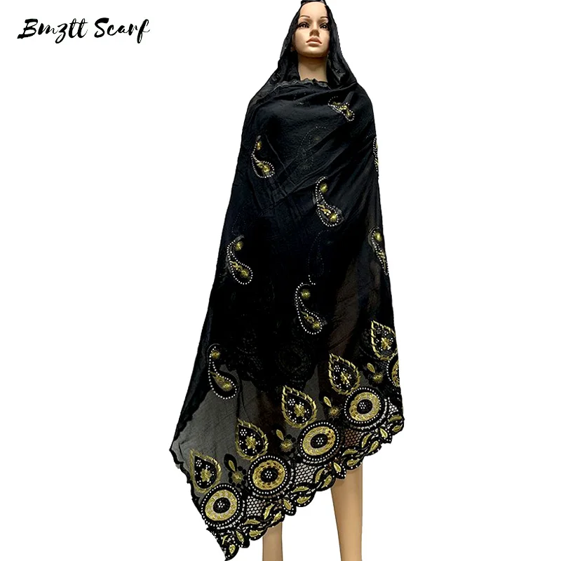 

African Women Cotton Scarf Muslim Embroidery 100% Cotton Scarf for Shawls Hijab Scarf BF-106