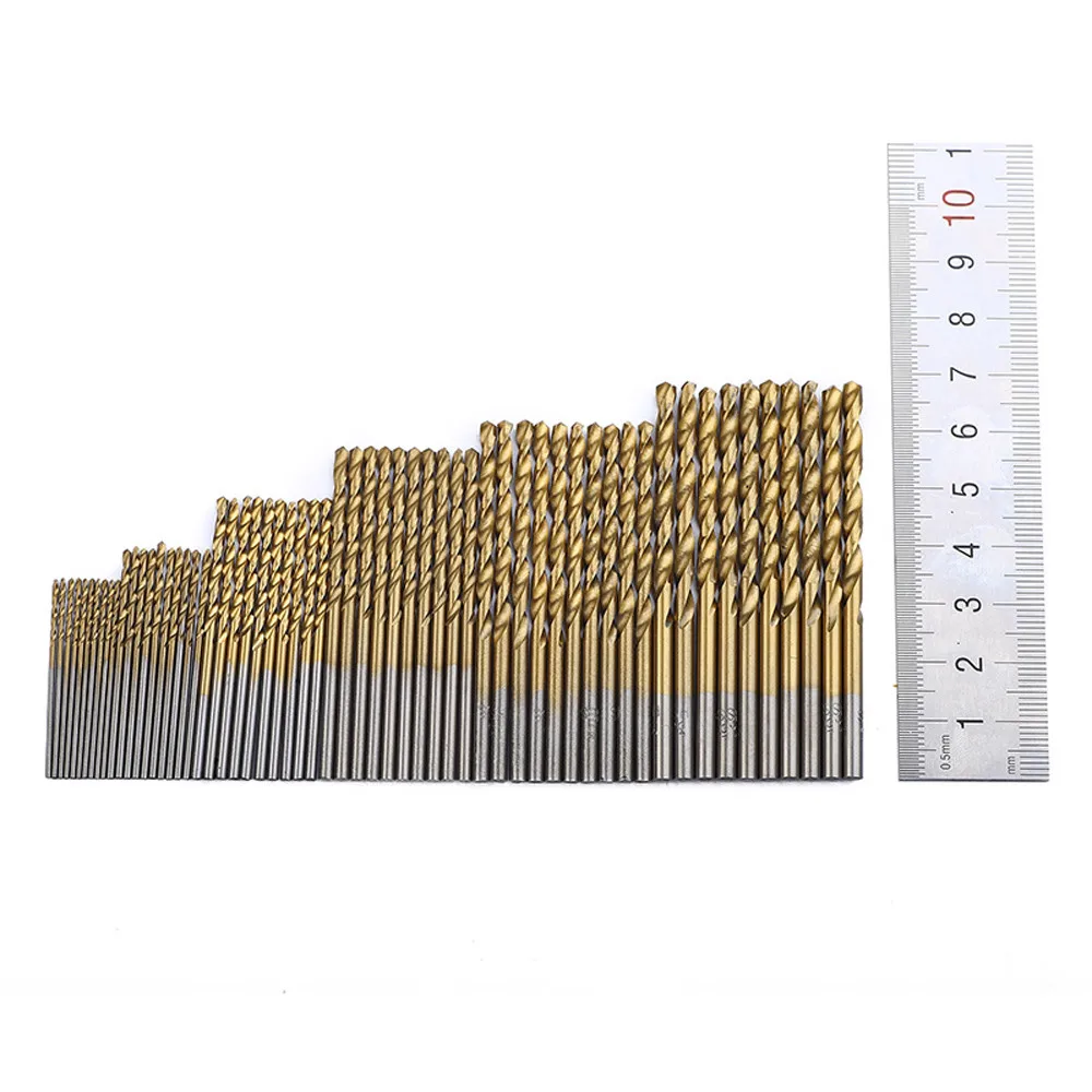 50 Pcs Titanium Coated Drill Bit Hss High Speed Steel Set Metal Hole Slotting Twist Tool 1/1.5/2/2.5/3 Mm | Инструменты