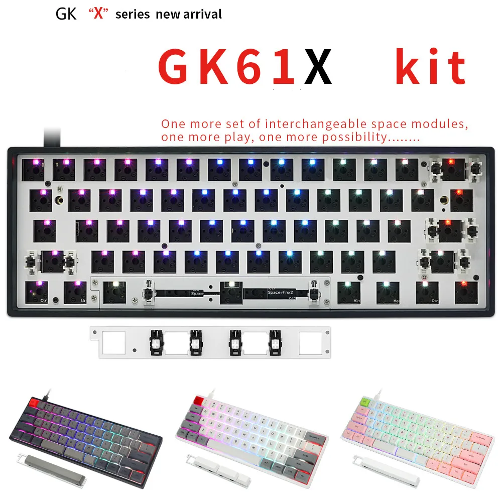 

GK61X Mechanical Keyboard DIY Kit Hotswap Keyboard GK61 Upgrade Version 60% Keyboard Compatible Cherry MX Gateron Kailh Switches