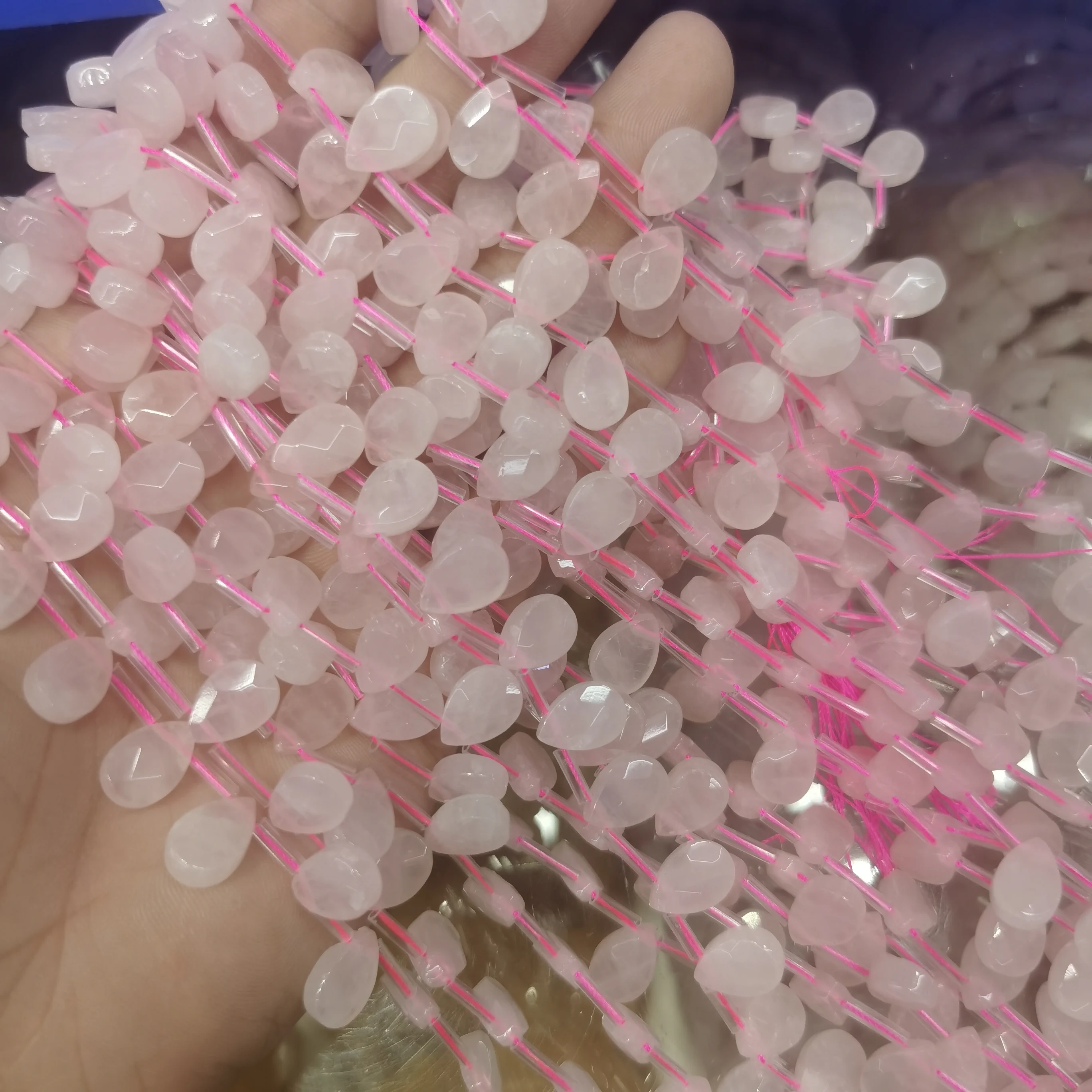 

Natural rose quartz 12x8mm Faceted Teardrop Long chain
