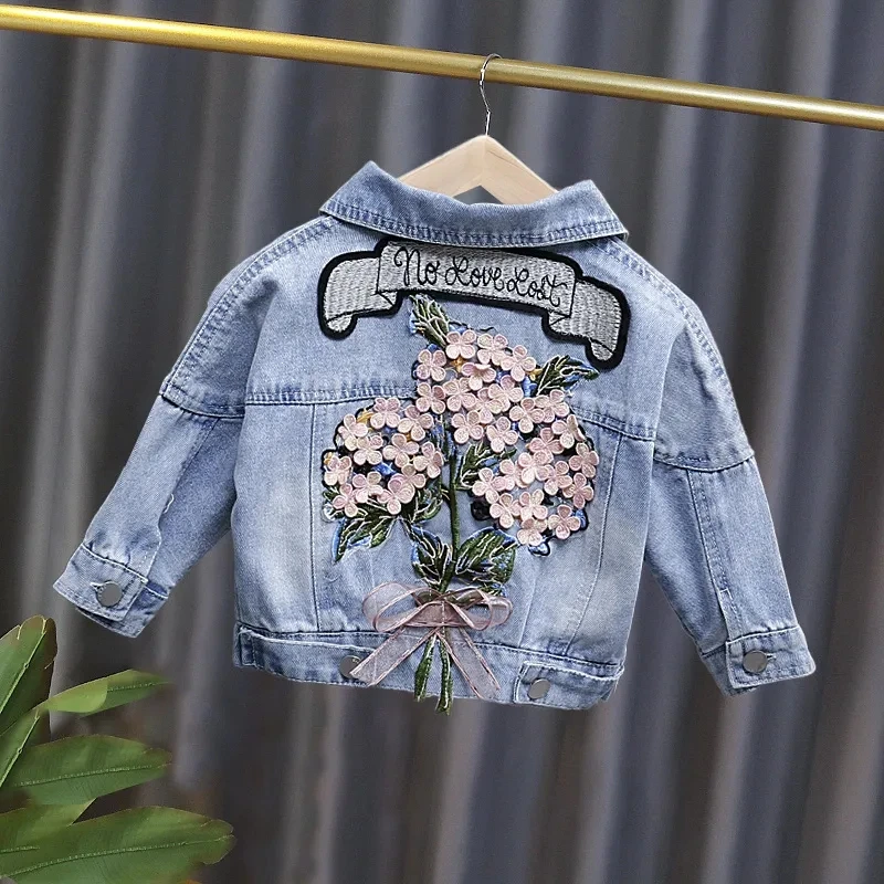 

1-6 Year Children's Denim Jackets Girl flower Jacket Jean Embroidery Jackets Girls Kids clothing baby Lace coat Casual outerwear