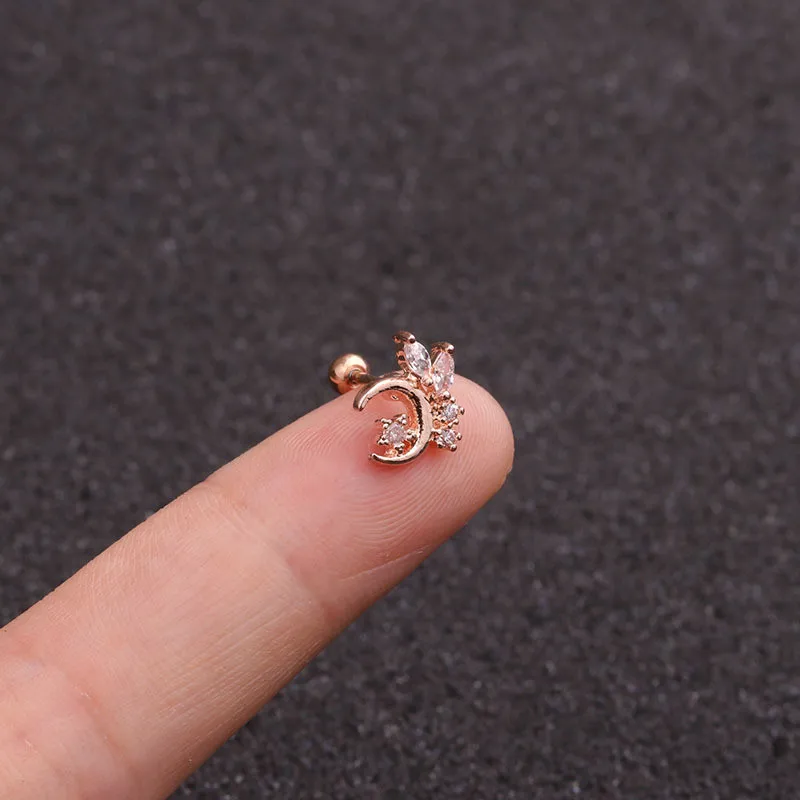 FZHI003201903 20 г пирсинг для уха Cz луна и звезда хрящевая спираль Tragus Conch Rook нержавеющая сталь закручивающаяся задняя часть серьги для ушного хряща - Окраска металла: FZHI003201903