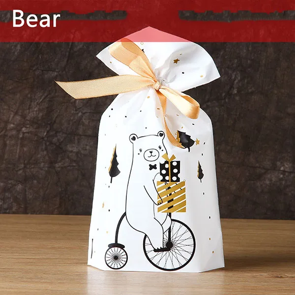 Bear 5/10 шт с рождеством, олень, медведь, печать, конфеты, сумки Dragee, сумка на шнурке, подарочные сумки для детей, новинка - Цвет: Bear