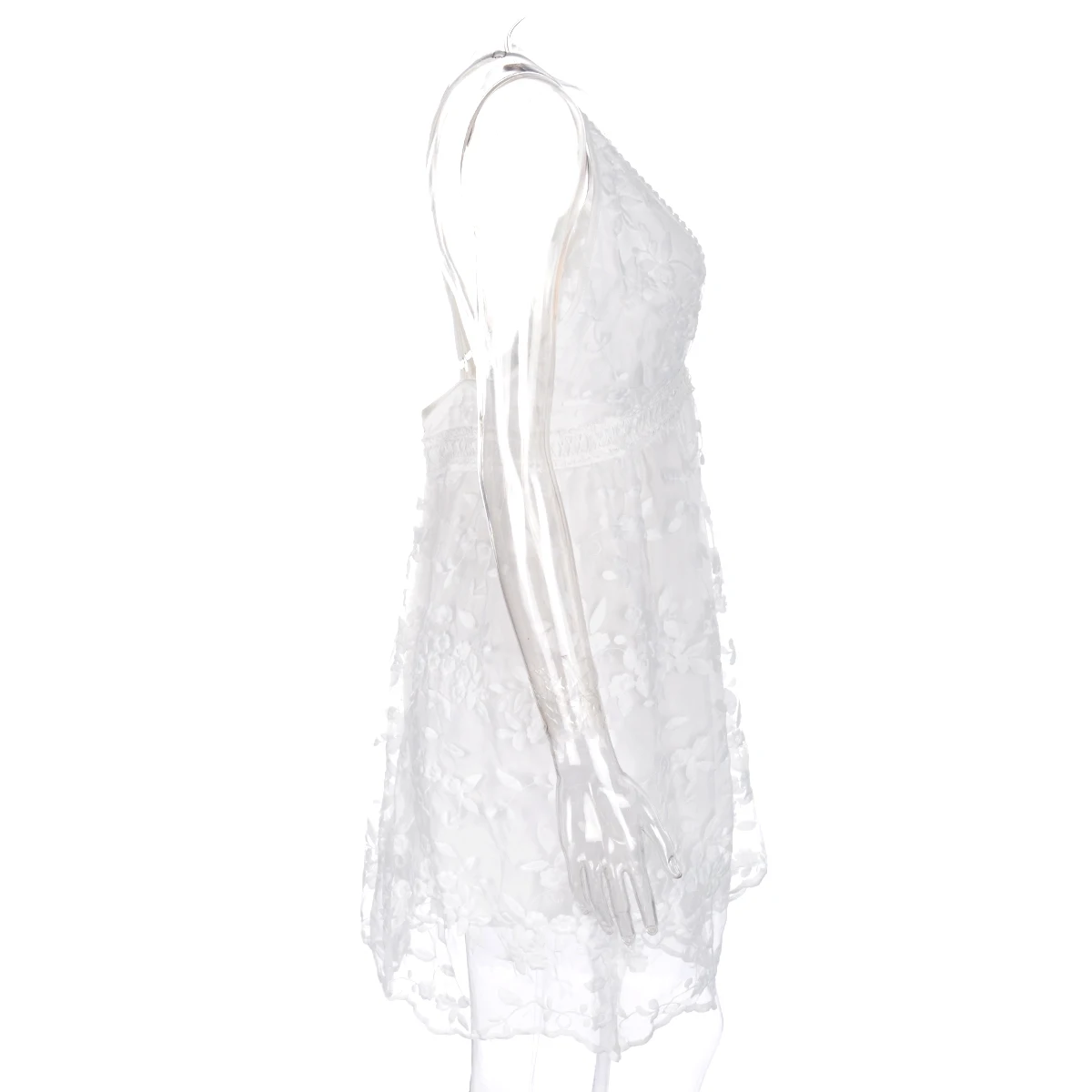 Женский вечерний мини-сарафан на бретельках белое кружевное платье с открытой