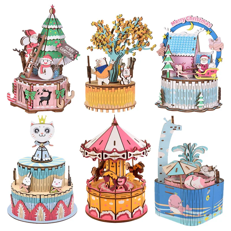 Миниатюрный Кукольный дом деревянная музыкальная шкатулка Рождественский DIY