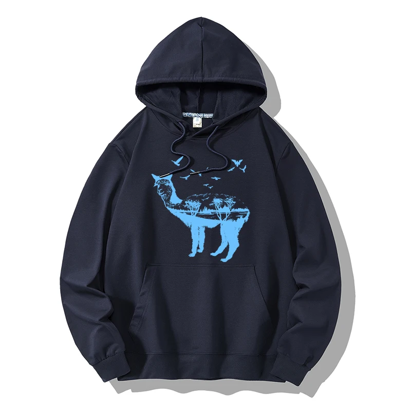 

Llama Pattern Hooded Male Tops 2021 Y2k Anime Hoodies Sweatshirts Streetwear Mens Hip Hop Casual Pullover Winter Clothes Women