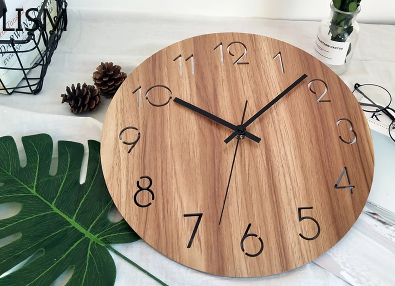 

Nordic Wall Clock Modern Fashion Simple Wood Carving Living Room Bedroom Silent Quartz Clock Clock Wall Watch Reloj Mural Pared