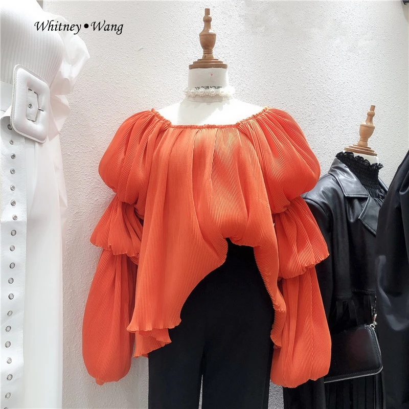 WHITNEY WANG блузки женские 2019 мода уличная дизайнерская стильная Плиссированное