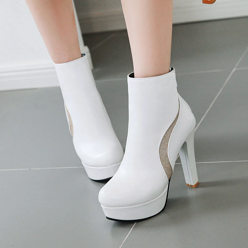 

DoraTasia New Fashion Female Zip Ankle Boots Round Toe Square High Heels With Med Platform Boots Women 2020 Sexy Woman Shoes