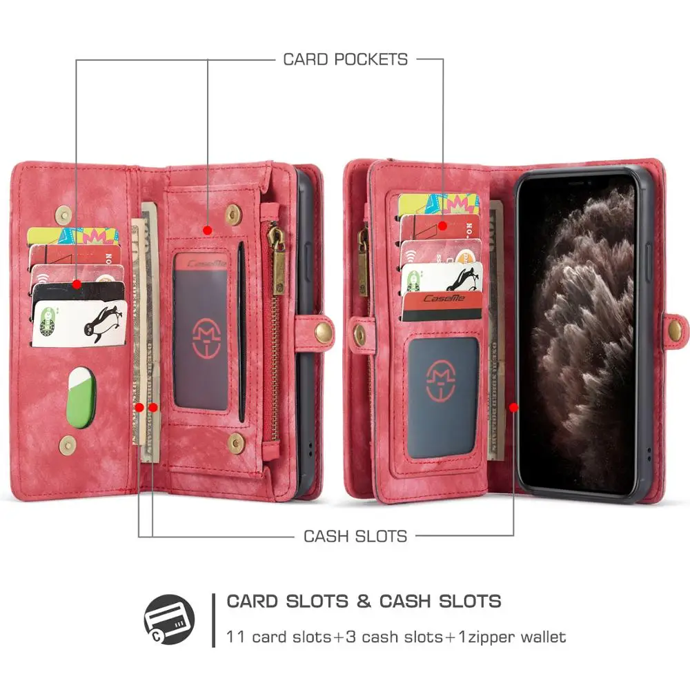 Кожаный чехол кошелек CaseMe в стиле ретро подходит для iphone 11Pro XS XR Max кожаный