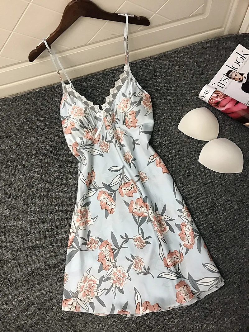 Женская ночная сорочка из искусственного шелка с глубоким V образным