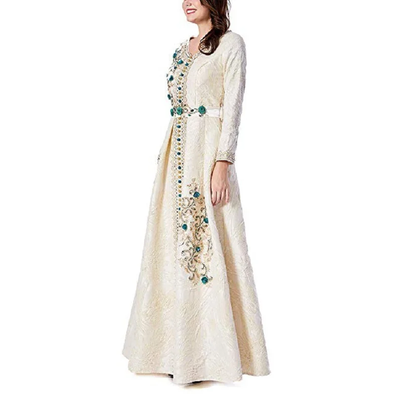 

Long Sleeve Vintage V Neck Formal Gown Women Islamic Dresses