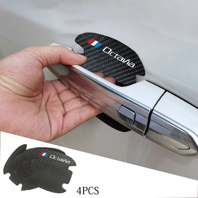 

For Skoda Octavia 2 3 MK2 MK3 A4 A5 A7 VRS RS Accessories 4Pcs Leather Carbon Fiber Car Door Handle Scratch Protector Stickers