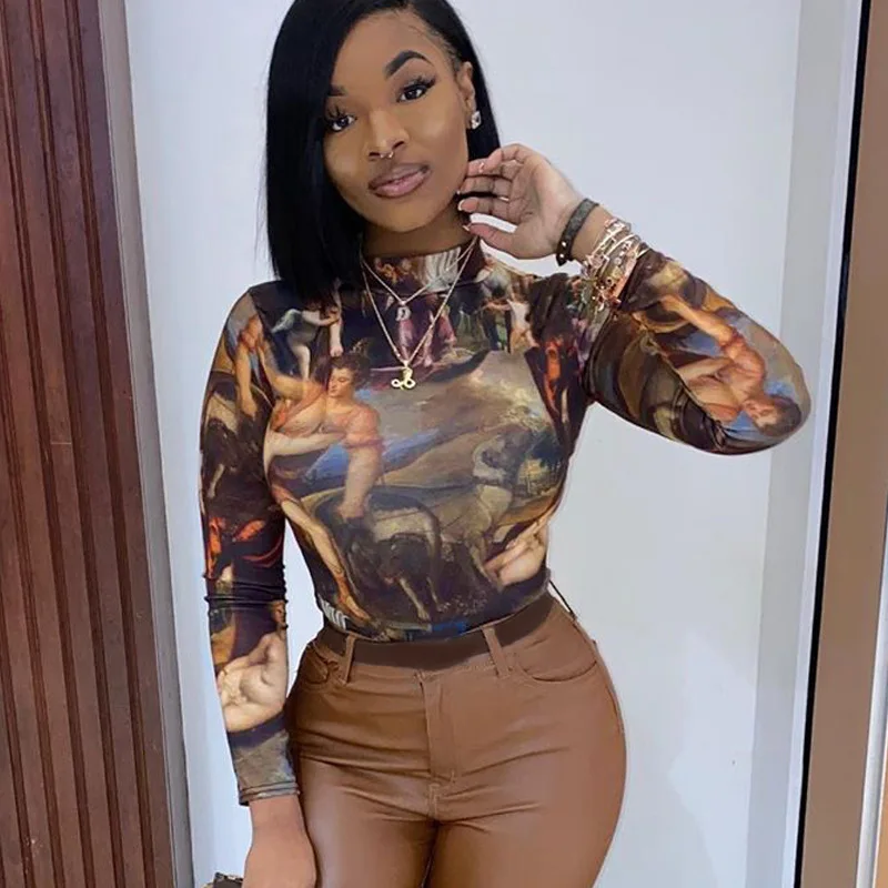 Женский пикантный комбинезон с длинным рукавом черный тонкий круглым вырезом и