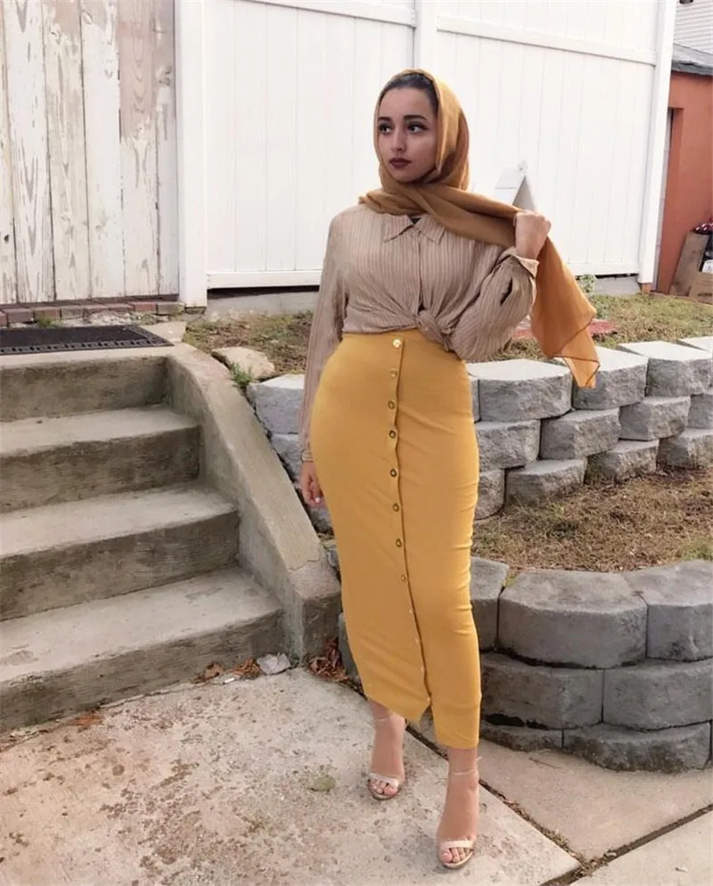 

Muslim Pencil Skirt Women Dubai Abaya Skirts Maxi Pencil Middle East Bodycon Abaya Skirts High Waist Long Skirt Islamic Turkish