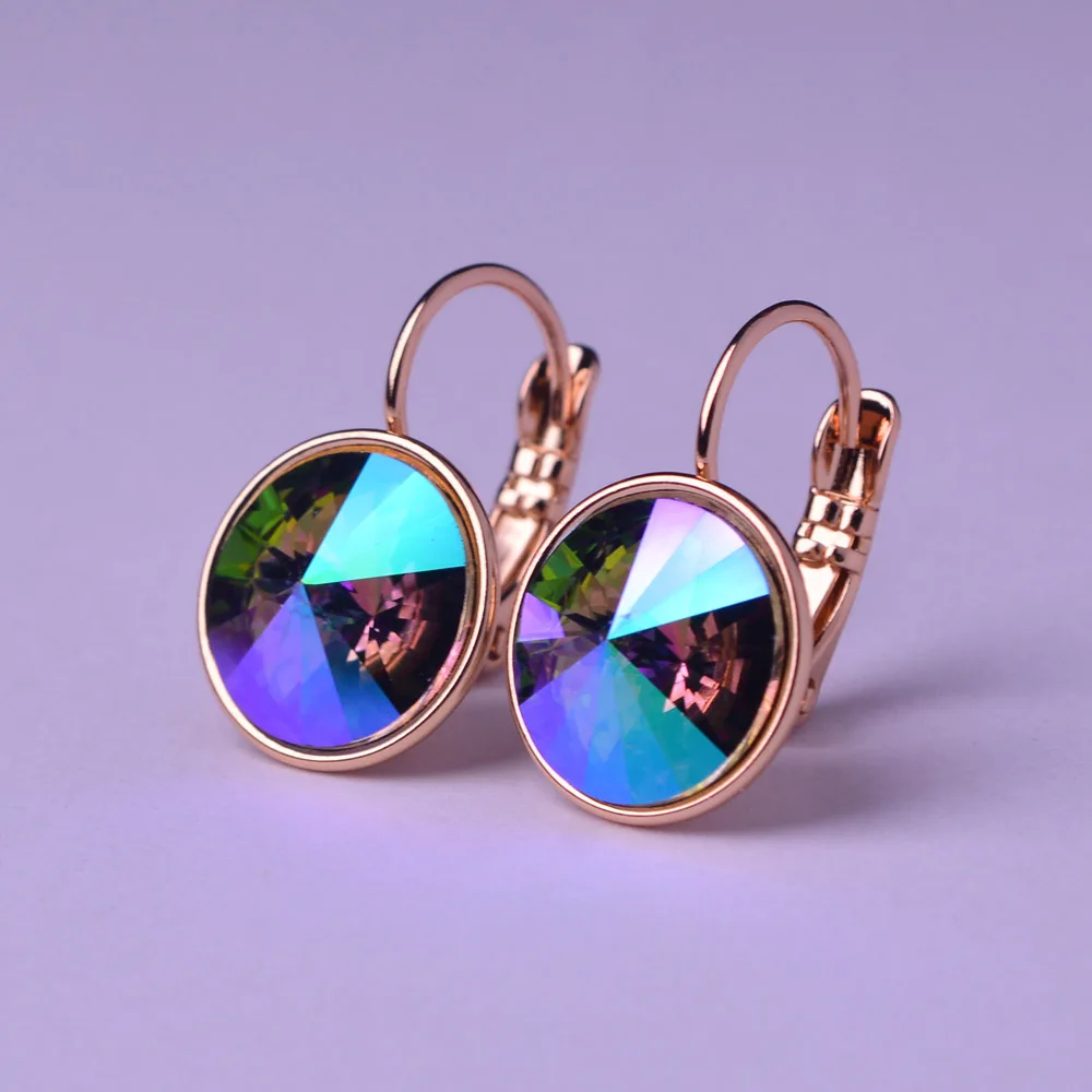 bright blue in gold Bella серьги цвета розового золота, серьги с австрийскими кристаллами для женщин, модные круглые серьги, золотые клипсы - Окраска металла: bright blue in gold
