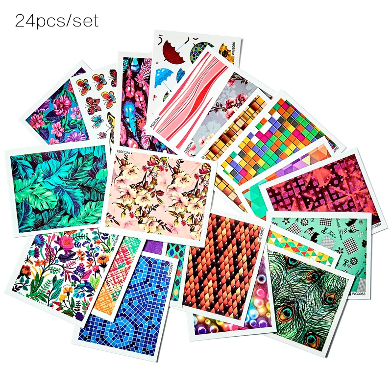 

24pcs/lot Nail Sticker Decals Sets Water Transfer Different 24 Designs Beauty Butterfly Full DIY Tips Nail Charm for Nail Art