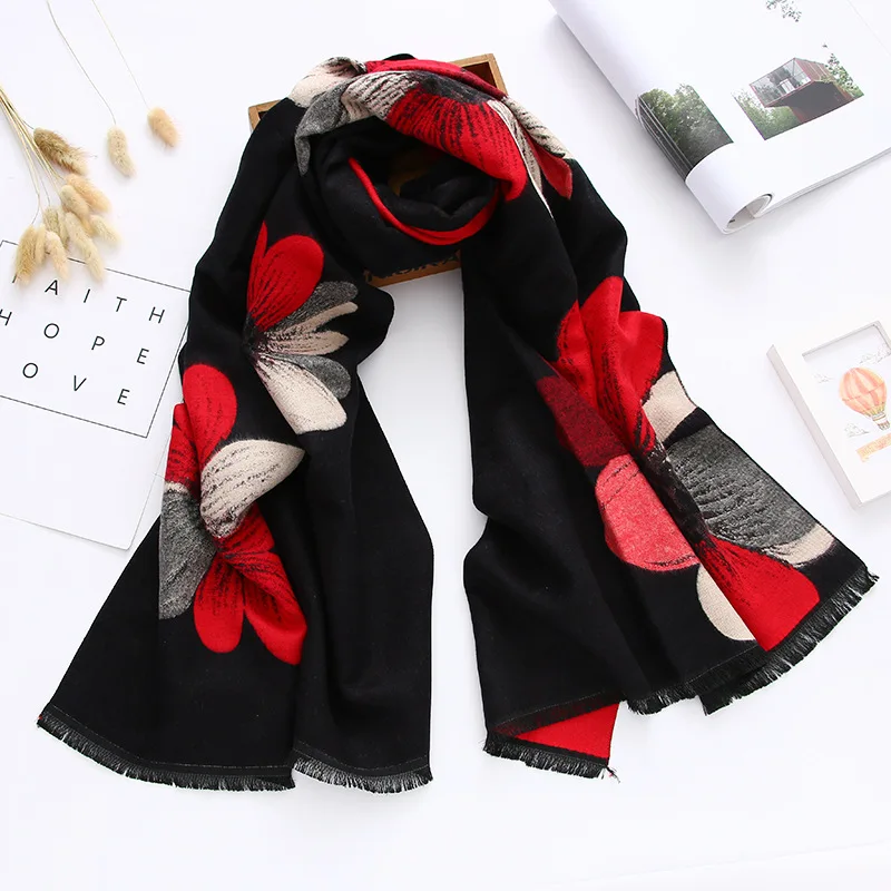 Новый стиль 2021 цветочный женский шарф зимние шали и обертывания толстый теплый