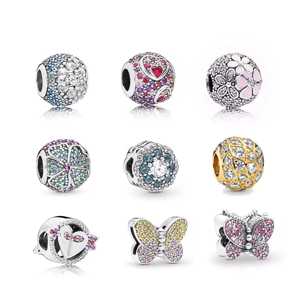 

Fit Original Pandora charms bracelet beads S925 sterling silver Flower Butterfly Bead Women's Fashion Jewelry Girlfriend Gift