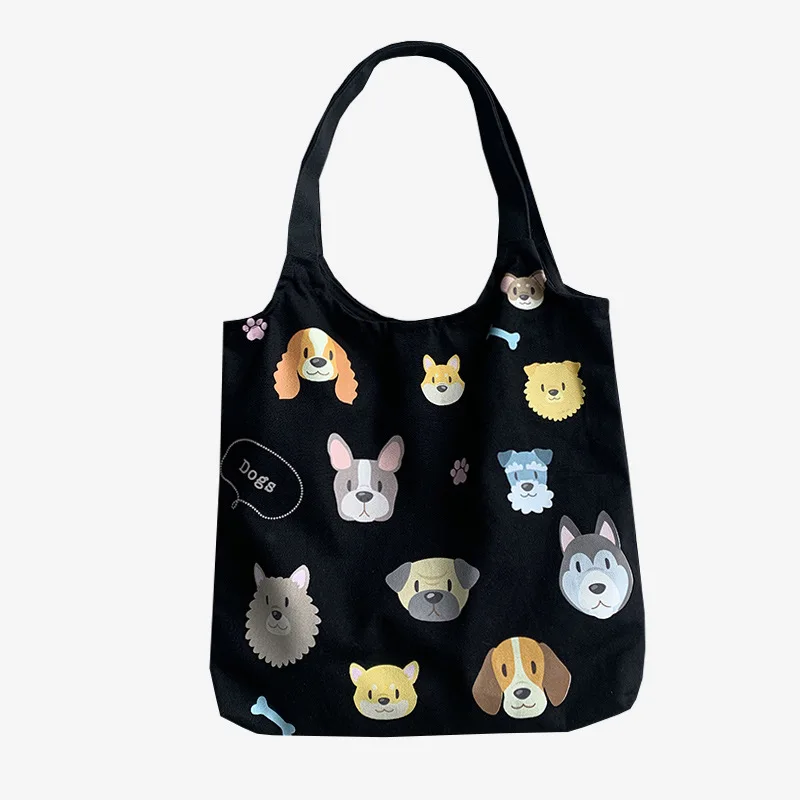 

Cartoon Dog Print Ladies Canvas Bag Solid Color Large-capacity Handbag Cute Sweet Retro Korean Ulzzang Cloth Bag for Ladies