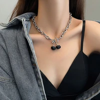 new korean cherry pendant chain necklace for women egirl 2021 vintage metal black red cherry clavicle necklace jewelry wholesale