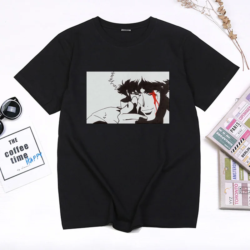 Ropa de Anime de espiga Vintage para Hombre, Camiseta con estampado de dibujos animados de Cowboy Bebop, ropa informal de algodón para verano