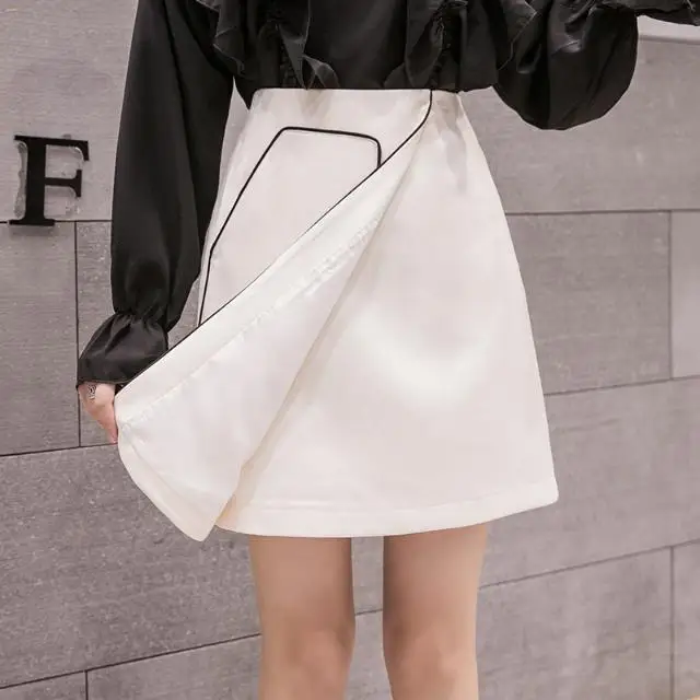 

2020 Autumn White Fashion Asymmetric Skirt High Waist A- line Dress Woman Skirts Mujer Faldas Saias Mulher